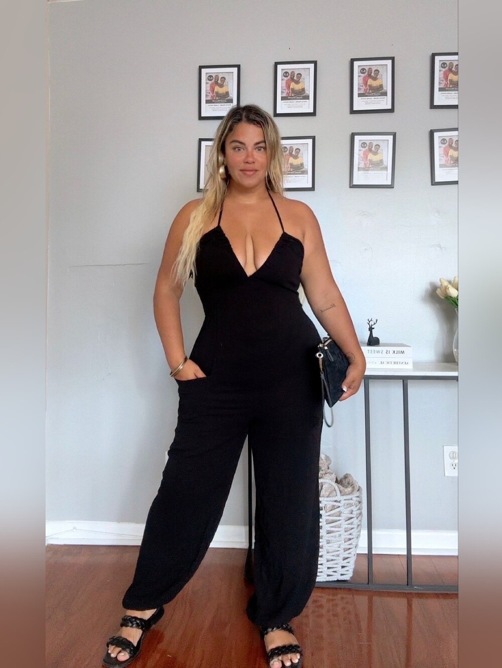 Women's sleeveless maxi jumpsuit deep V-neck casual beach vacation summer